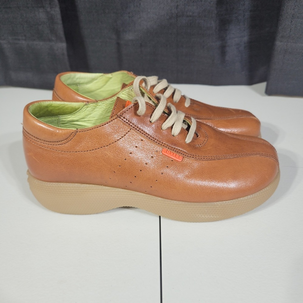 ROVERS Shoes Leather Lace Up Walking Size 38 US 7.5 Made in Spain Brown Green